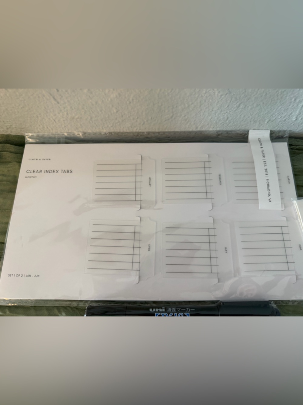 Cloth & Paper Clear Index Tabs - Jan-Jun